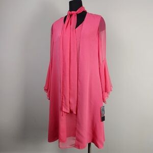 NWT TERI JON by RICKI FREEMAN pink silk neck bow dress